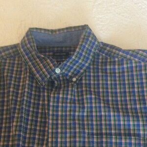 Casual Blue & Green Plaid Button-Down Shirt
